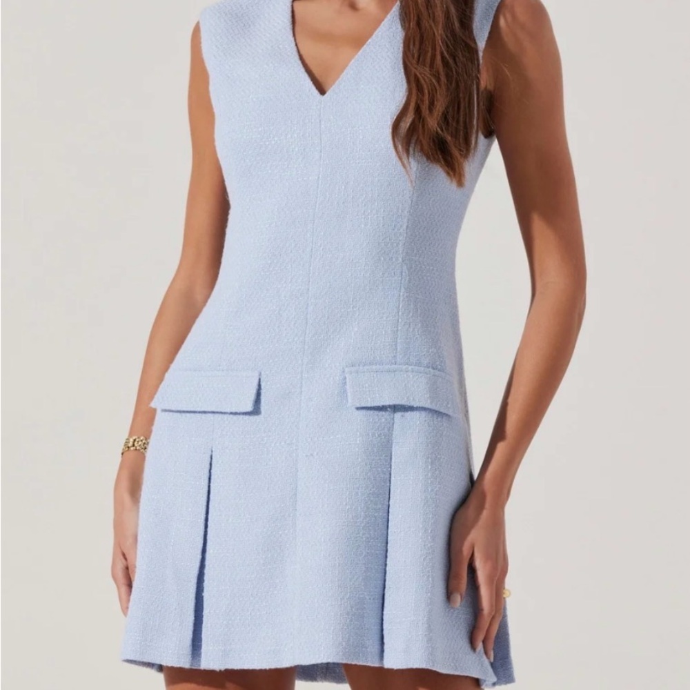 ASTR Sleeveless Tweed Sky Blue Mini Dress - Picture 5 of 5